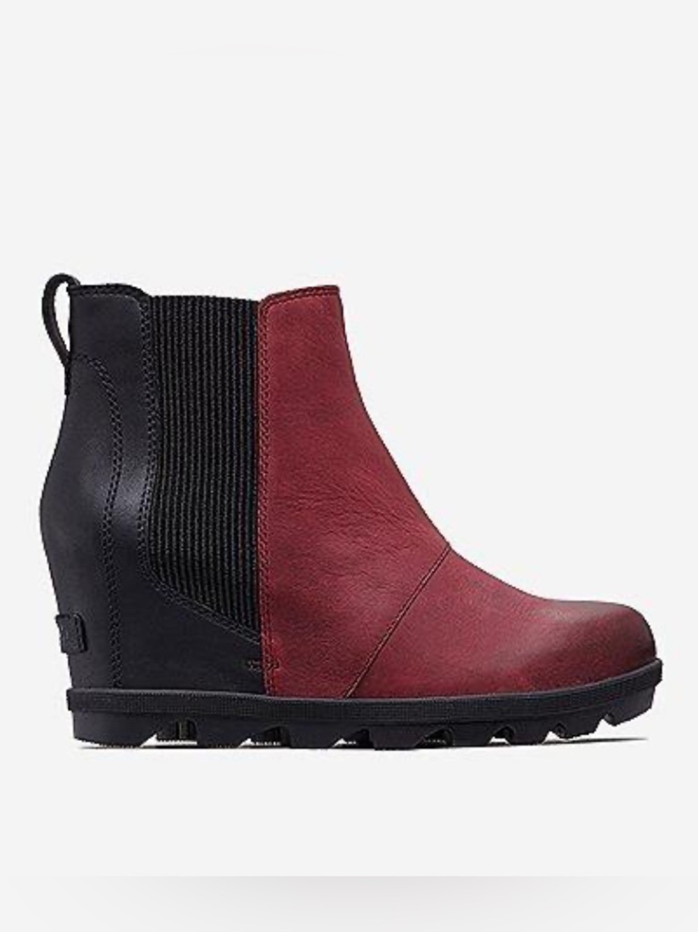 Sorel Chelsea Joan of Arctic Rich Wine Leather Wedge Boots Size 7.5 Red Booties